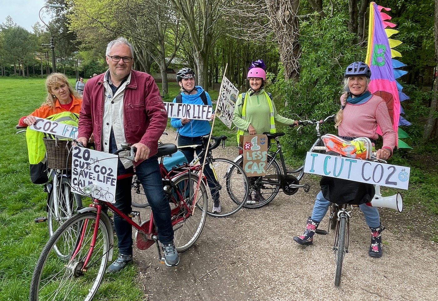 Cyclists in Gildredge Park taking part in ride for safe cycle routes in Eastbourne
