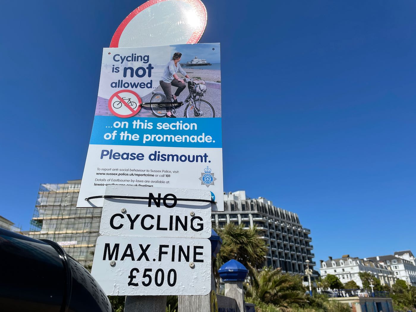 Eastbourne seafront cycle route sign